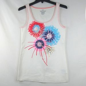 Faded Glory White Firework Tank Top Size: L/G (12-14)